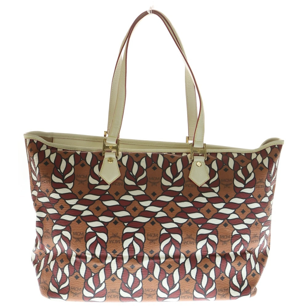 MCM(エム シー エム) リミテッドエディション チャーム付き ハンド トートバッグ ブラウン/ホワイト
