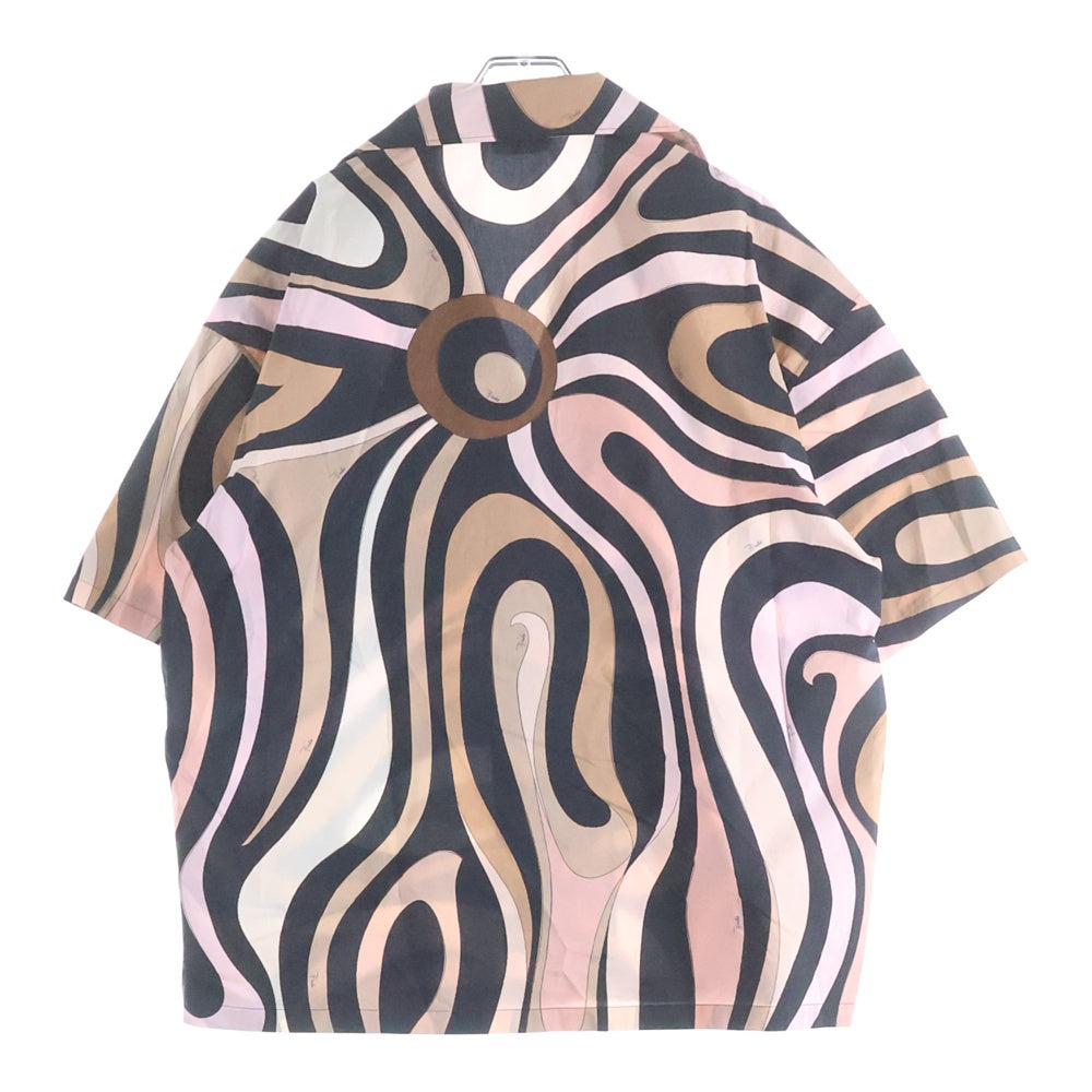 EMILIO PUCCI(エミリオプッチ) Marmo Print Bowling Shirt プリント総柄 オープンカラー 半袖シャツ ピンク/ブラック 5HRJ91 5H760 レディース