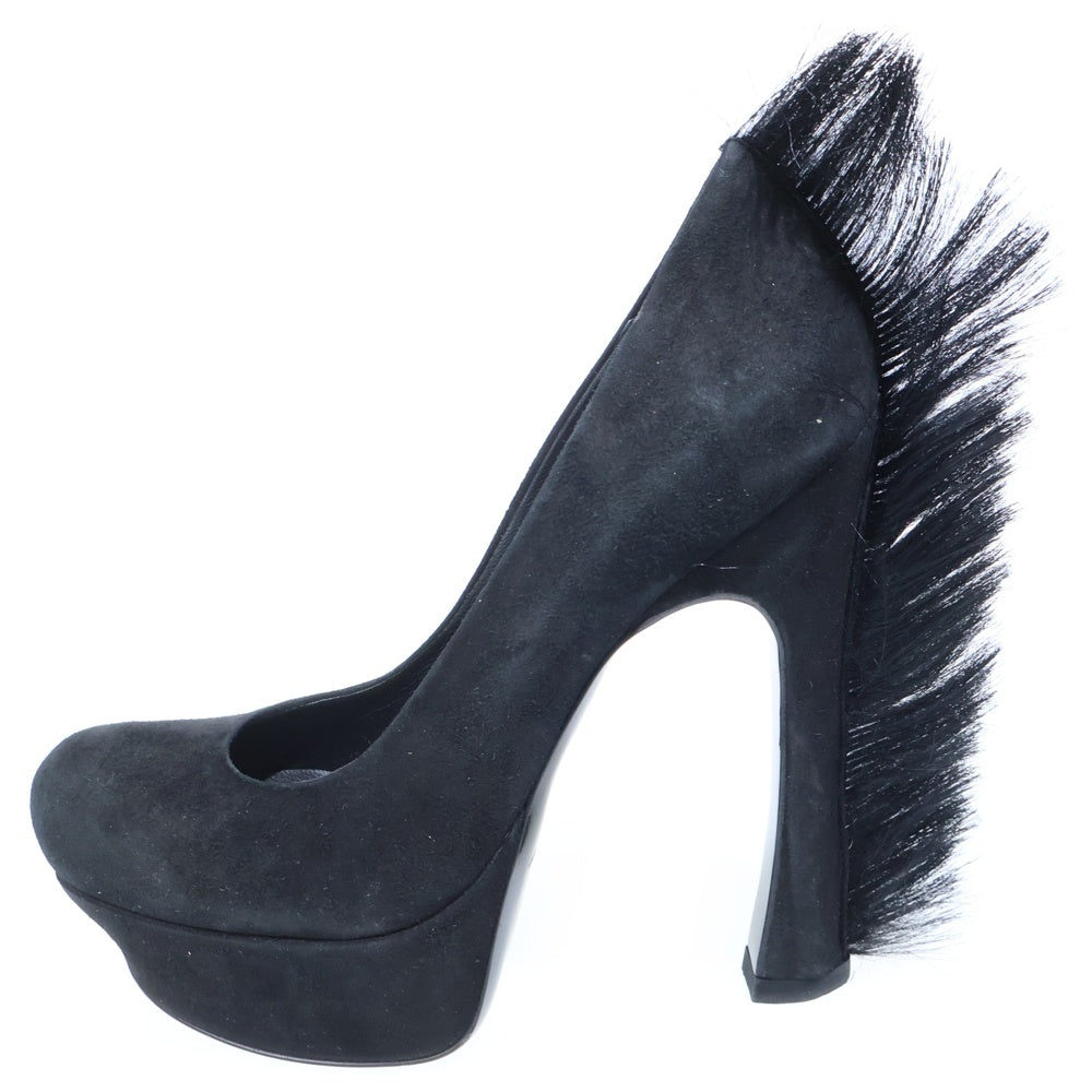 YVES SAINT LAURENT(イヴサンローラン) 10AW MOHAWK PALAIS FUR BACK SUEDE PLATFORM PUMPS モホーク バックファー スエード プラットフォームパンプス ハイヒール ブラック レディース