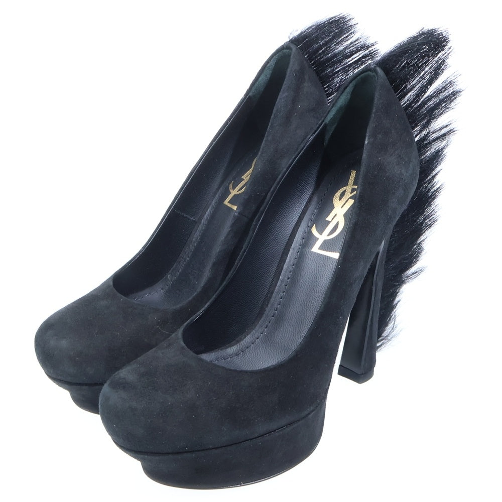 YVES SAINT LAURENT(イヴサンローラン) 10AW MOHAWK PALAIS FUR BACK SUEDE PLATFORM PUMPS モホーク バックファー スエード プラットフォームパンプス ハイヒール ブラック レディース