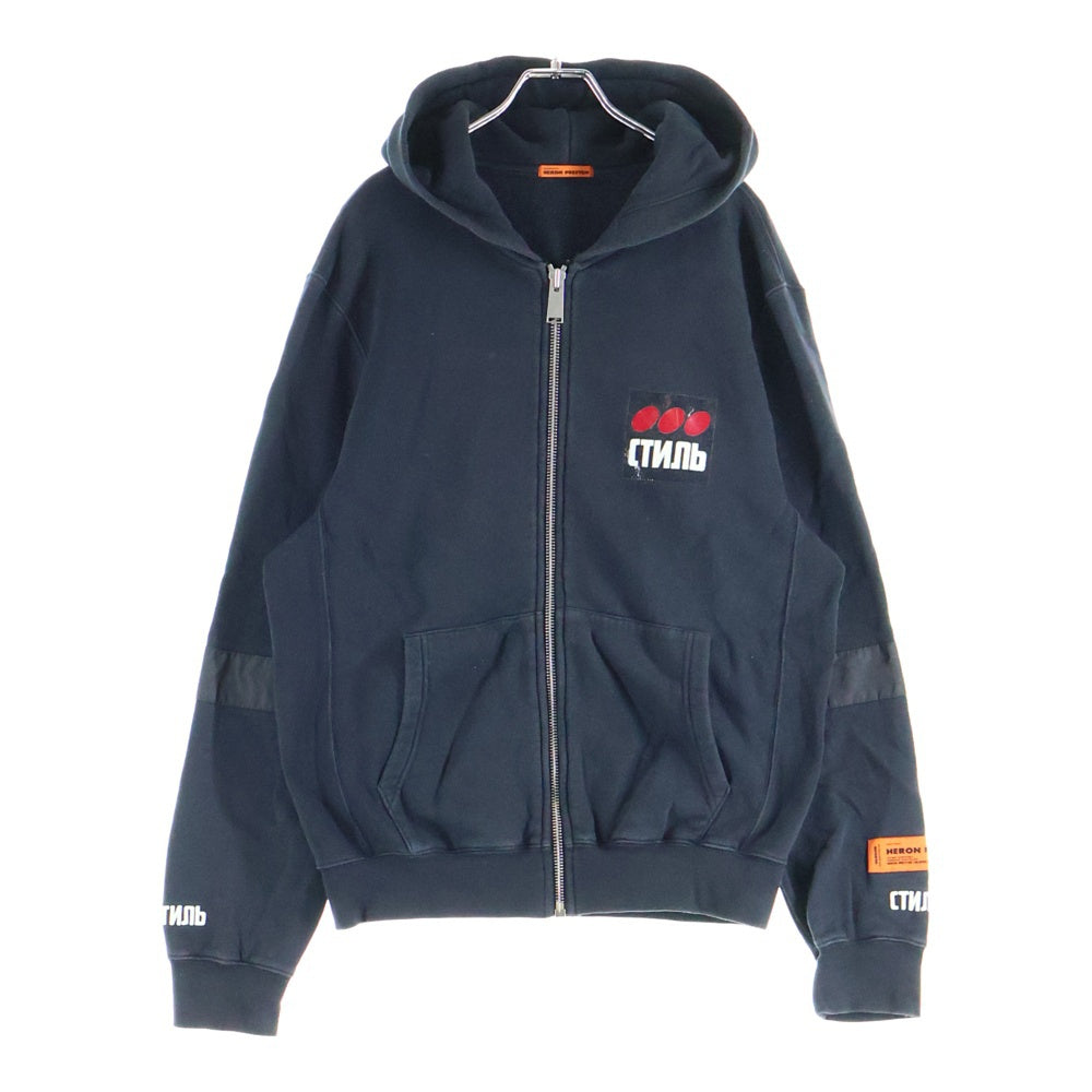 HERON PRESTON(ヘロンプレストン) DOT ZIP UP HOODED SWEATSHIRT ドット リフレクター ジップアップフーディ パーカー ブラック HMBE001F19808004