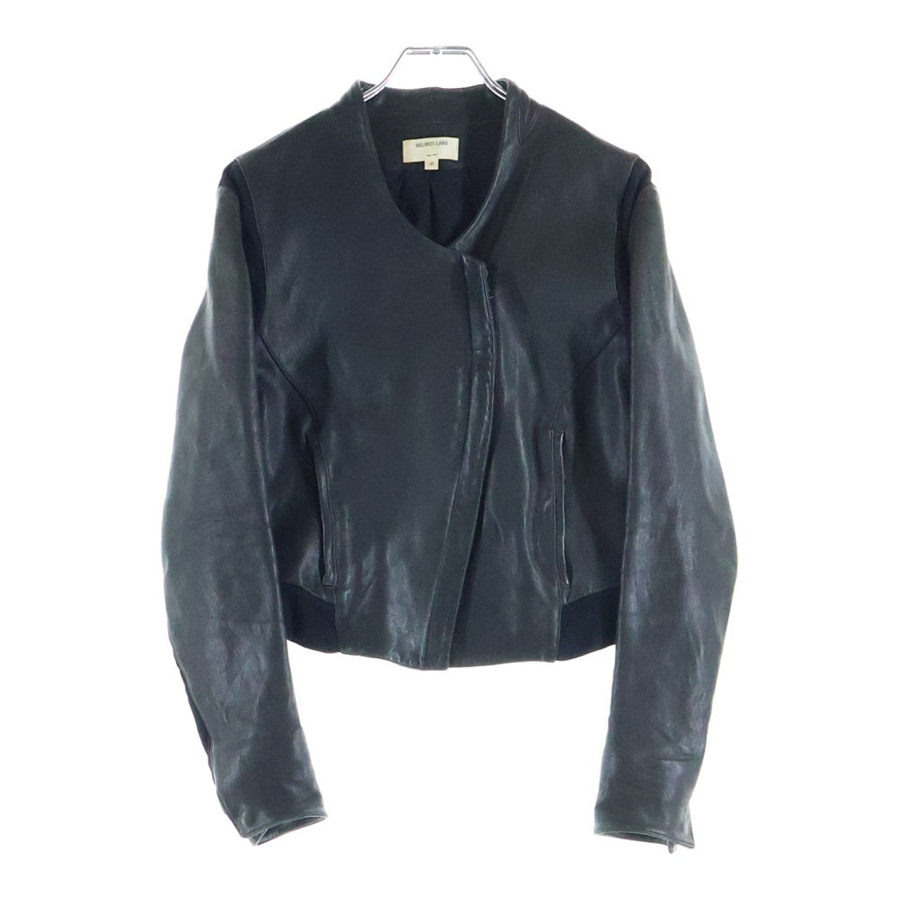 HELMUT LANG(ヘルムートラング) ダブルライニング レザーニット切替 ノーカラー レザージャケット ブラック レディース 16-9104001