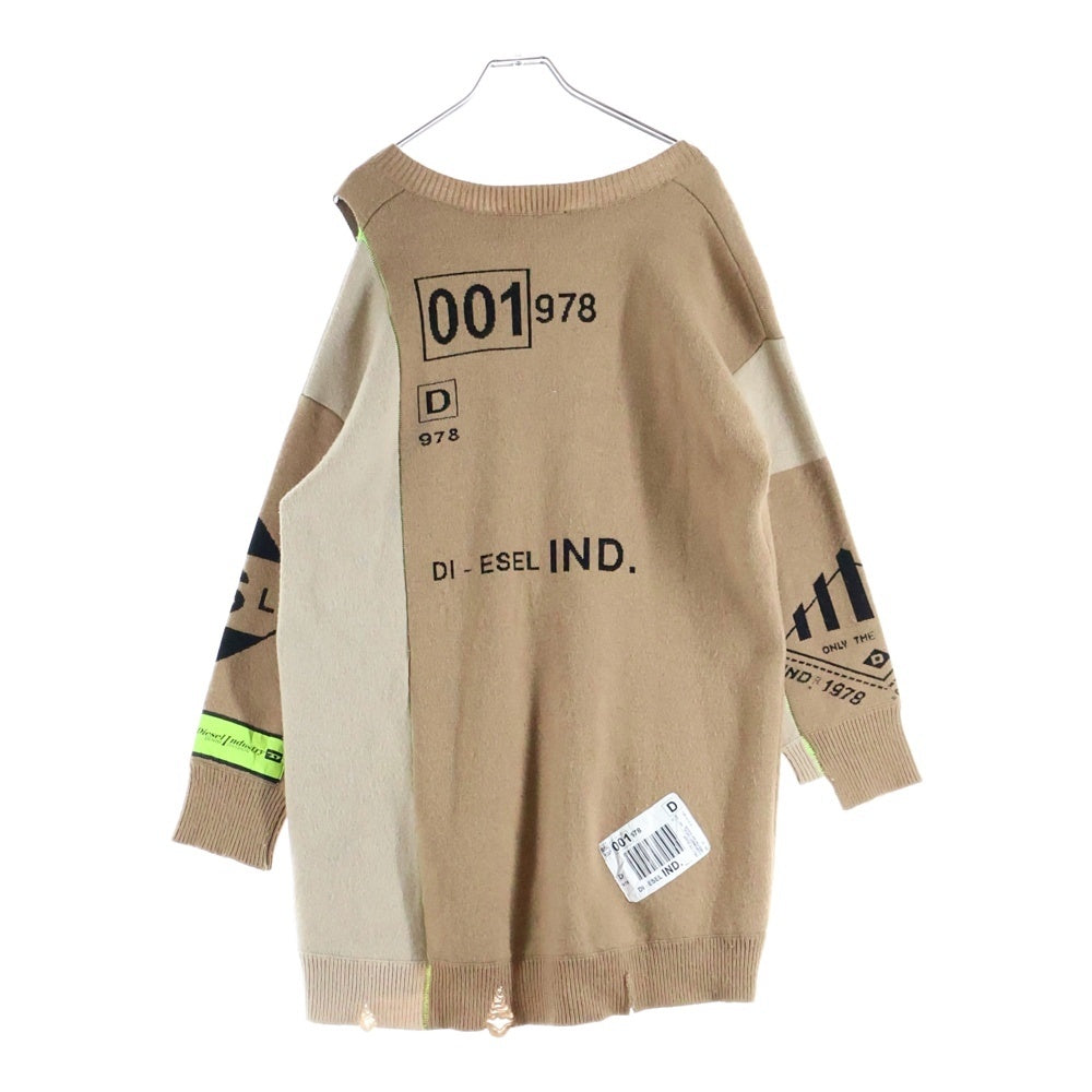 DIESEL(ディーゼル) M-ANNE MAGLIA 総柄プリント サイドスリット Vネック ロングニットカーディガン ブラウン レディース A01249-M-ANNE-0LAZG