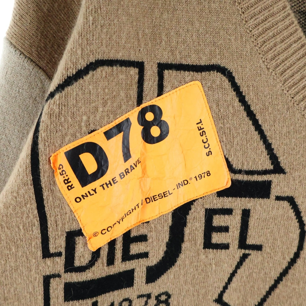 DIESEL(ディーゼル) M-ANNE MAGLIA 総柄プリント サイドスリット Vネック ロングニットカーディガン ブラウン レディース A01249-M-ANNE-0LAZG