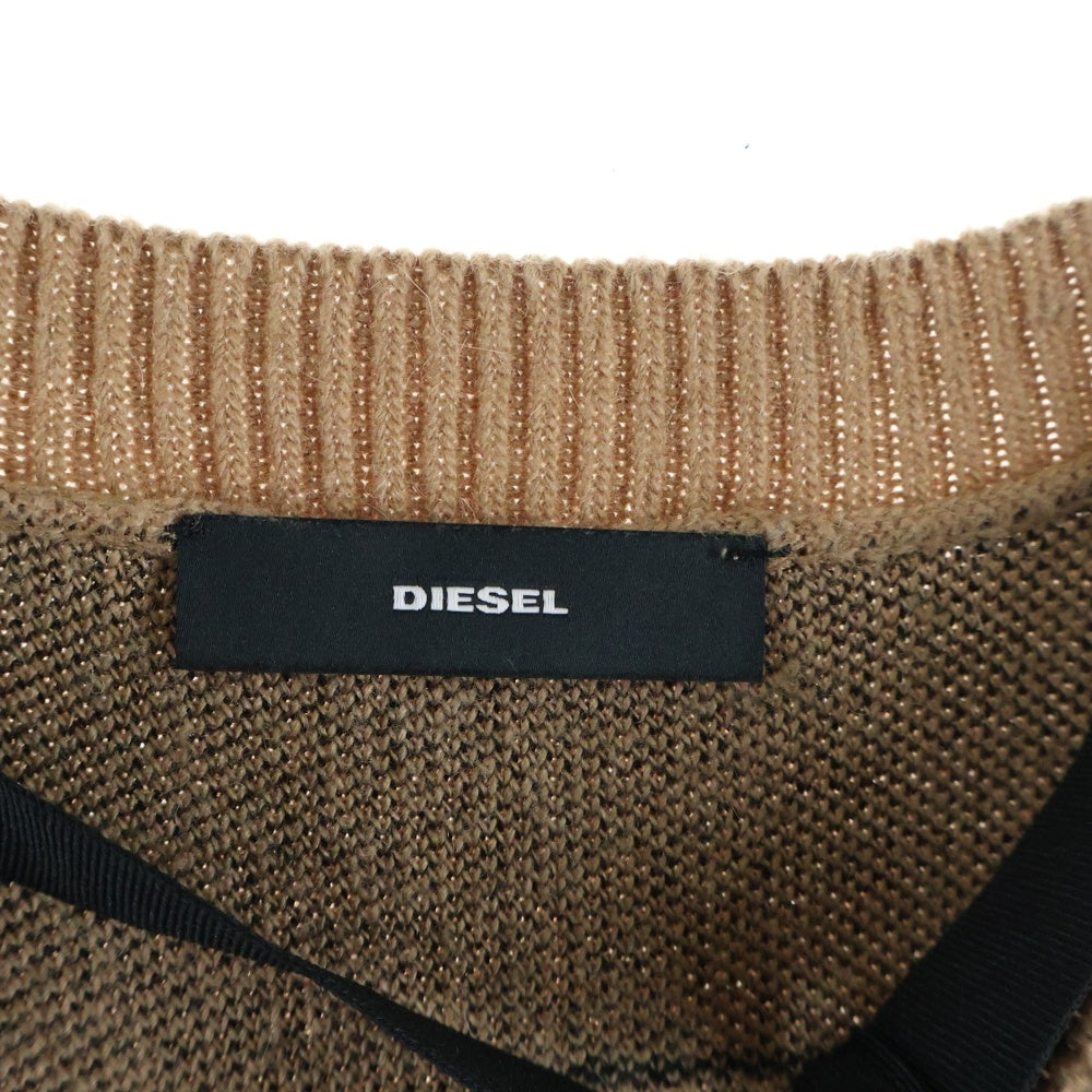DIESEL(ディーゼル) M-ANNE MAGLIA 総柄プリント サイドスリット Vネック ロングニットカーディガン ブラウン レディース A01249-M-ANNE-0LAZG