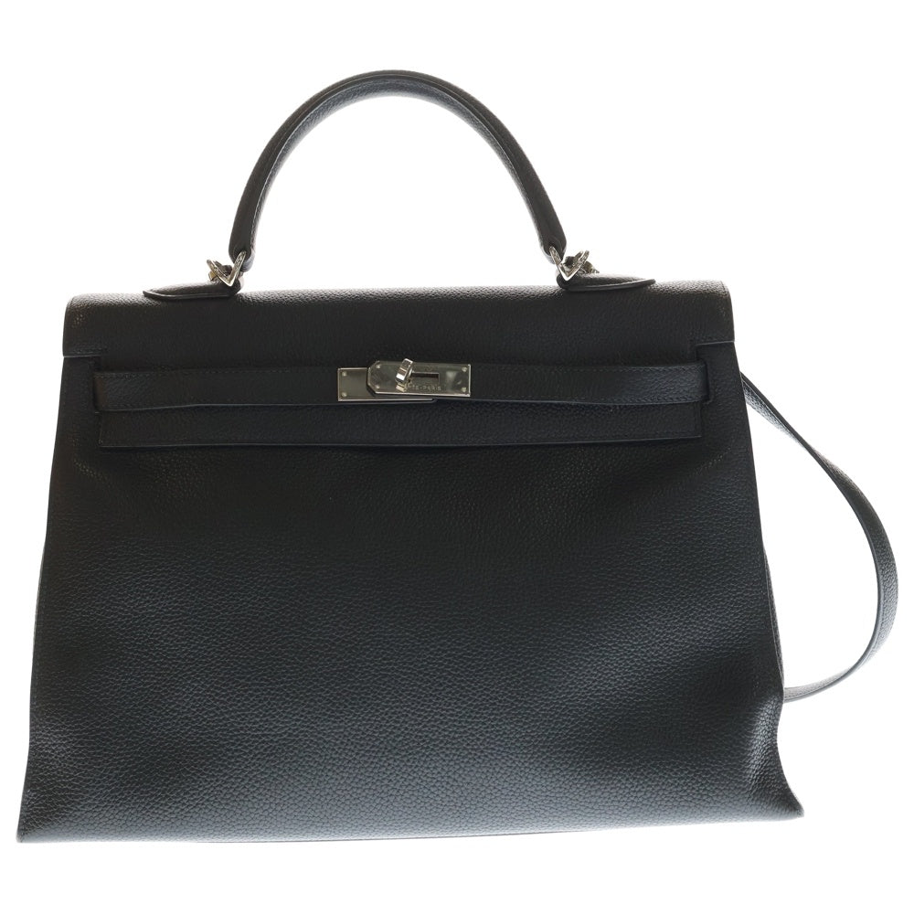 HERMES(エルメス) ケリー35 外縫い シルバー金具 □H刻印 トゴ レザー ハンドバッグ ショルダーバッグ ブラック レディース