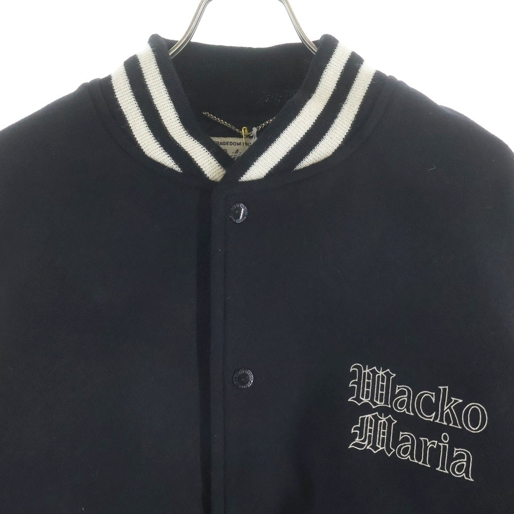 WACKO MARIA(ワコマリア) 24SS LEATHER VARSITY JACKET 袖レザー切替 ウール バーシティジャケット スタジャン ブルゾン ブラック/ホワイト 24SSE-WMO-BL03