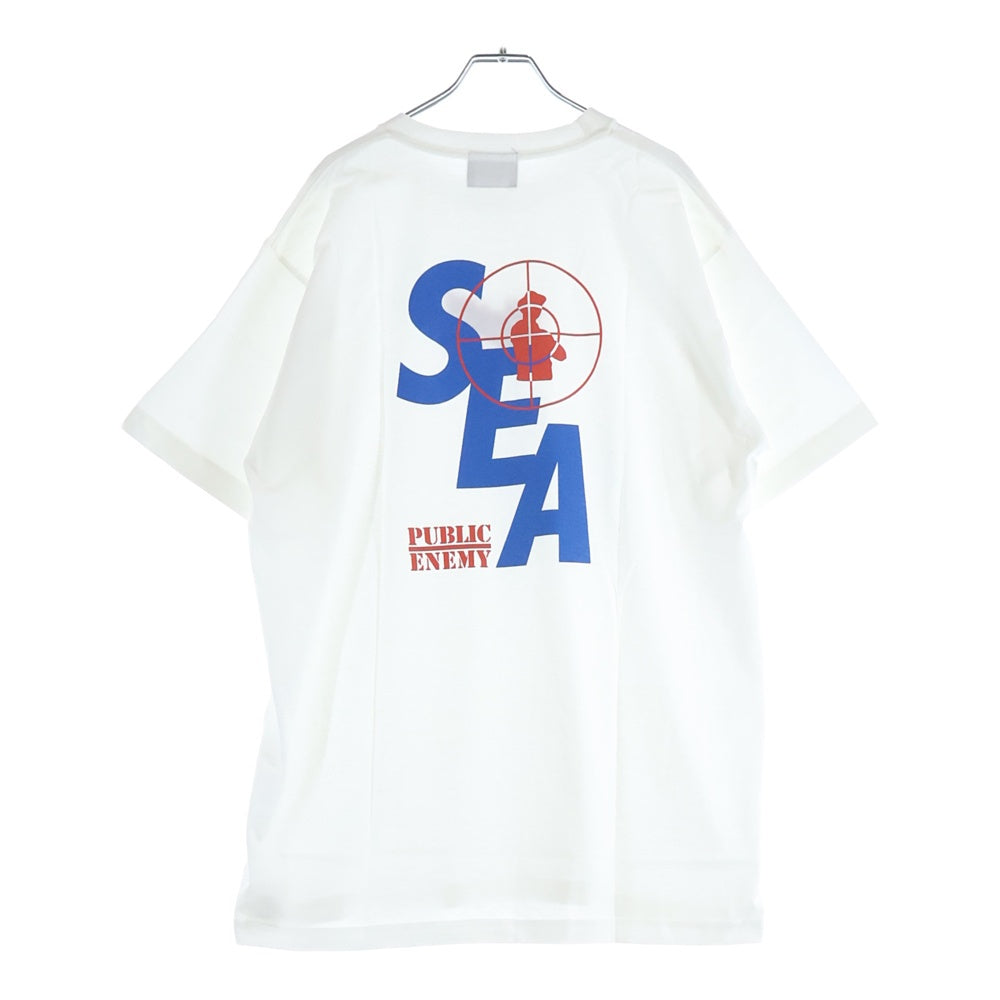 WIND AND SEA(ウィンダンシー) ×PUBLIC ENEMY パブリックエネミー ロゴ刺繍 クルーネック 半袖Tシャツ カットソー ホワイト WDS-PEFTP-10