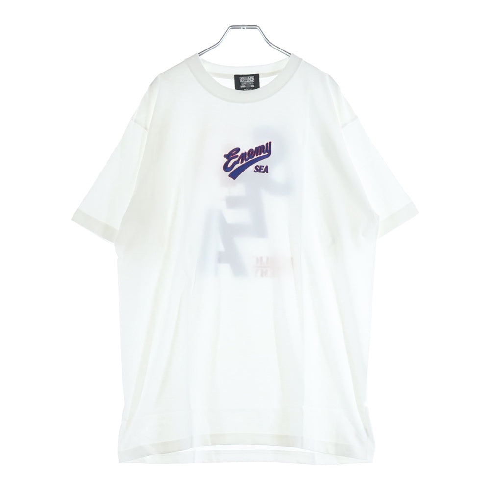 WIND AND SEA(ウィンダンシー) ×PUBLIC ENEMY パブリックエネミー ロゴ刺繍 クルーネック 半袖Tシャツ カットソー ホワイト WDS-PEFTP-10