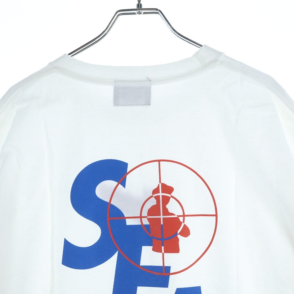 WIND AND SEA(ウィンダンシー) ×PUBLIC ENEMY パブリックエネミー ロゴ刺繍 クルーネック 半袖Tシャツ カットソー ホワイト WDS-PEFTP-10