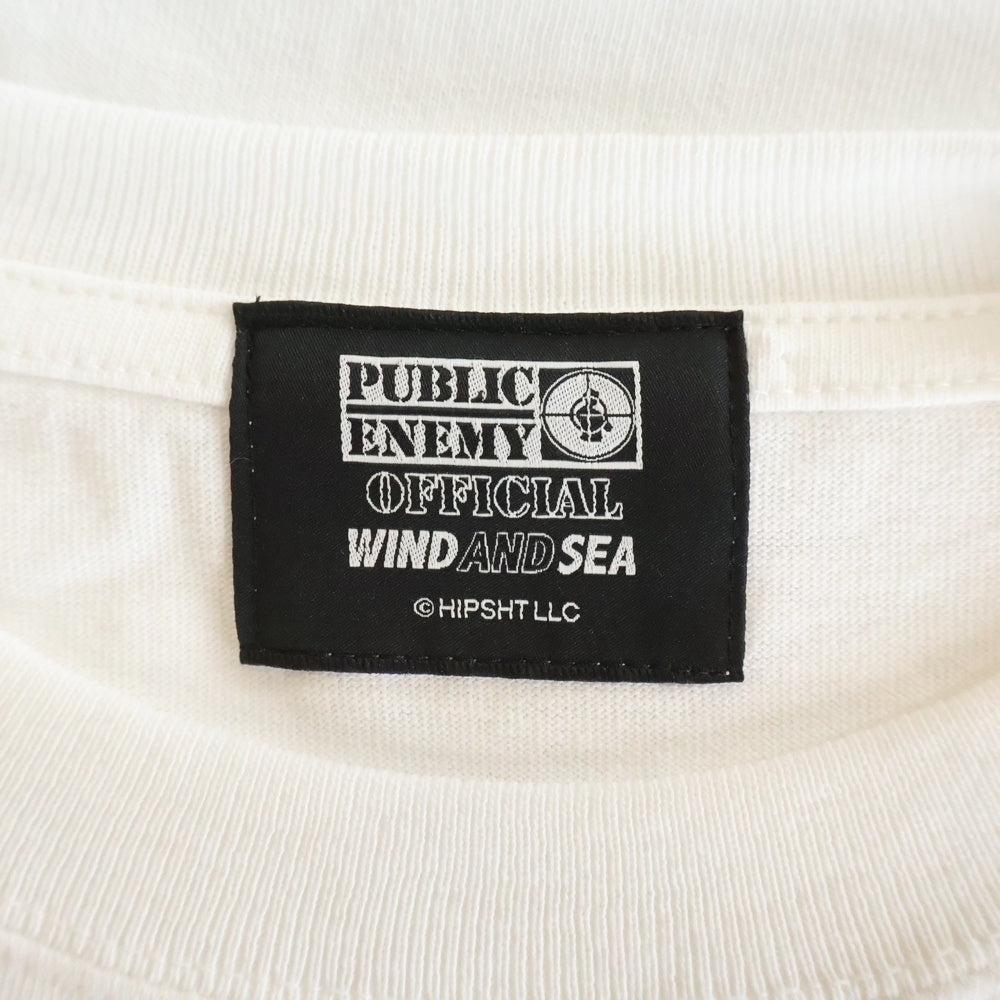 WIND AND SEA(ウィンダンシー) ×PUBLIC ENEMY パブリックエネミー ロゴ刺繍 クルーネック 半袖Tシャツ カットソー ホワイト WDS-PEFTP-10