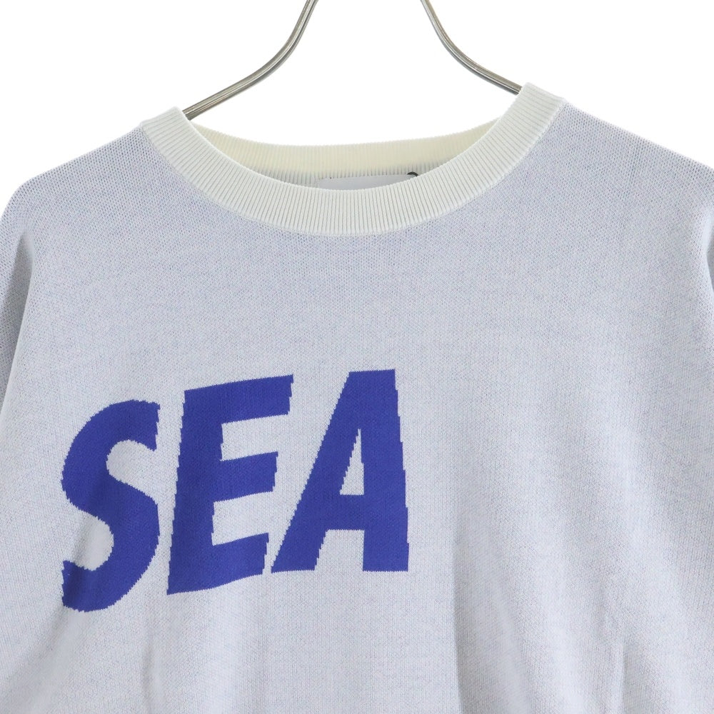 WIND AND SEA(ウィンダンシー) 23SS SILK_BLEND KNIT ロゴジャガード シルクブレンド ニット セーター ホワイト/ブルー WDS-O-SEA-23-Q3-KN-01