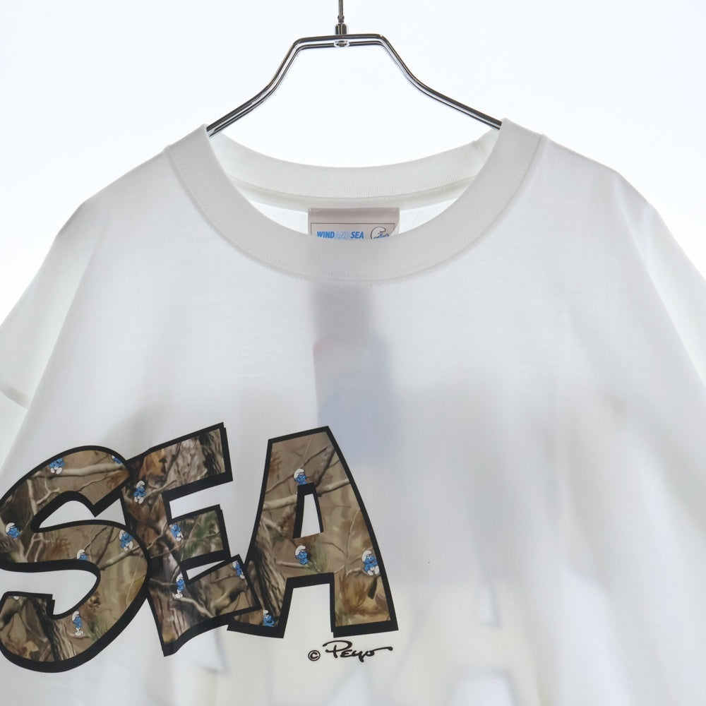 WIND AND SEA(ウィンダンシー) ×SMURF S/S TEE スマーフ プリント クルーネック 半袖Tシャツ カットソー ホワイト WDS-C-SMF-24-Q4-14