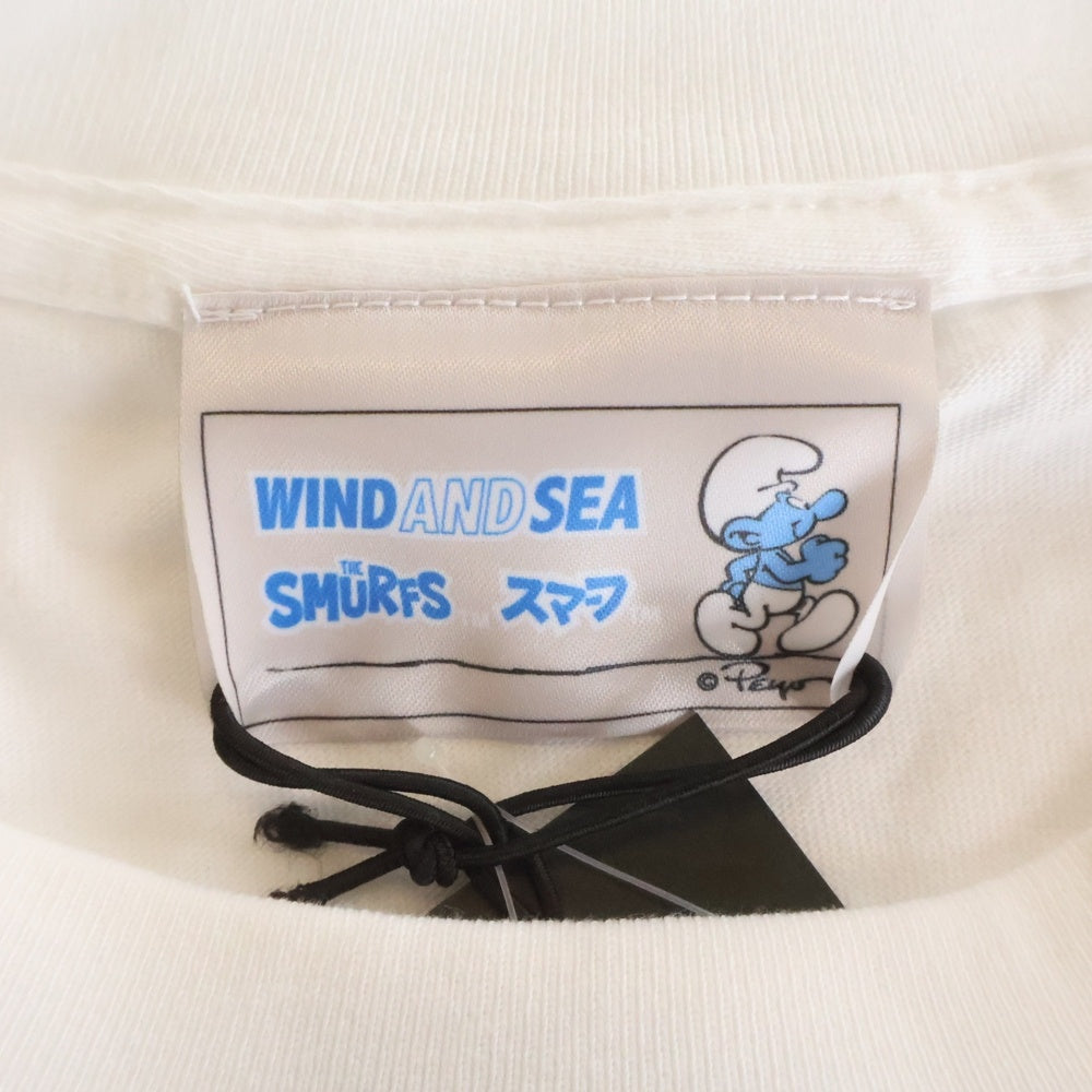 WIND AND SEA(ウィンダンシー) ×SMURF S/S TEE スマーフ プリント クルーネック 半袖Tシャツ カットソー ホワイト WDS-C-SMF-24-Q4-14