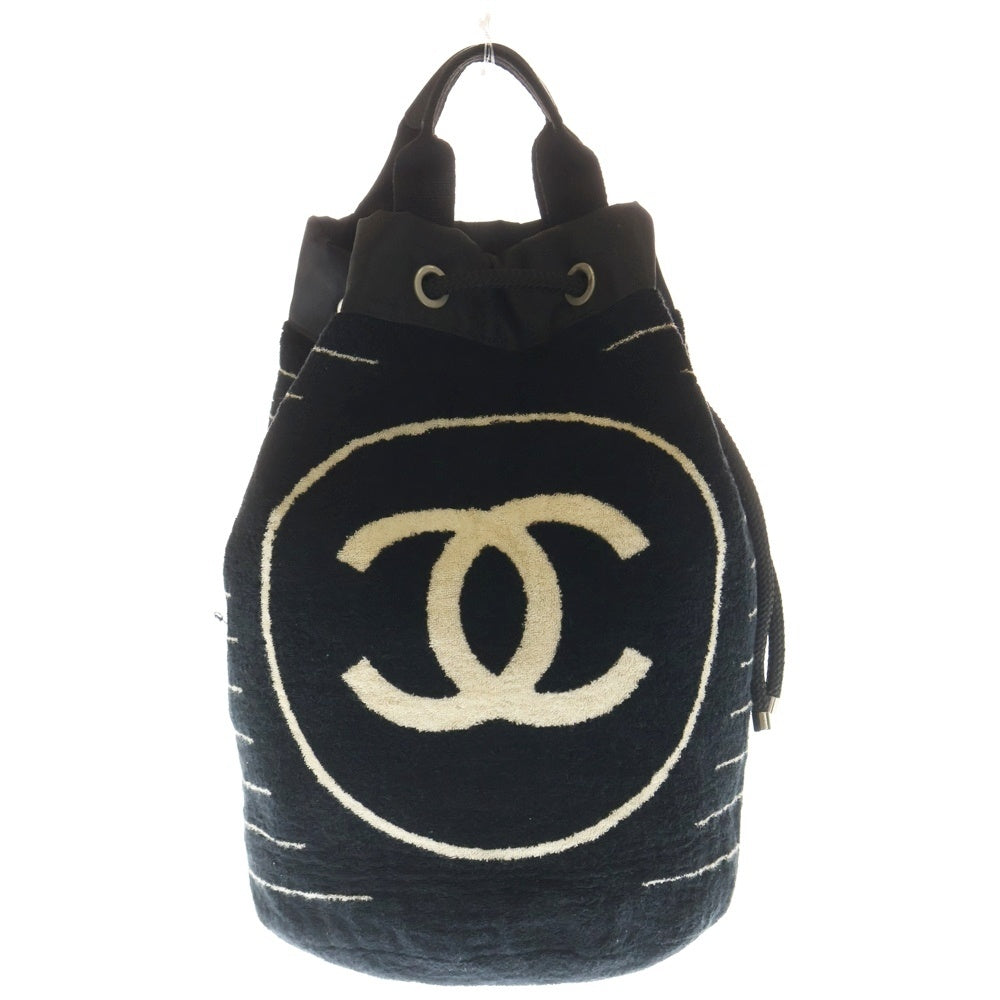 CHANEL(シャネル) スポーツライン ココマーク パイル地 ビーチバッグ 巾着 ワンショルダーバッグ ブラック レディース