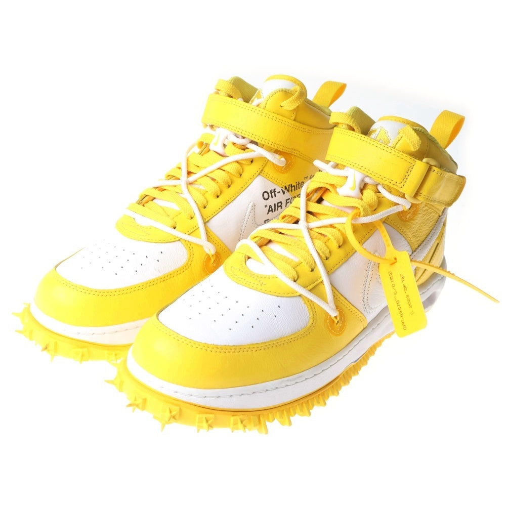 NIKE(ナイキ) ×OFF-WHITE AIR FORCE 1 MID SP LTHR オフホワイト エア フォース 1 ミッドカットスニーカー ホワイト/イエロー US13/31cm DR0500-101