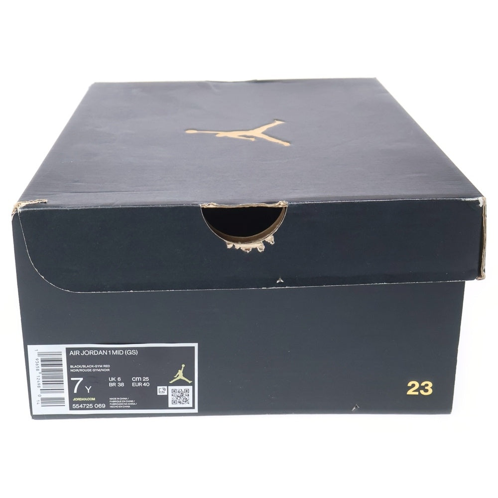 NIKE(ナイキ) AIR JORDAN 1 MID GS BLACK GYM RED エア ジョーダン ミッド ブラック ジム レッド ミッドカットスニーカー US7Y/25cm 554725-069 レディース