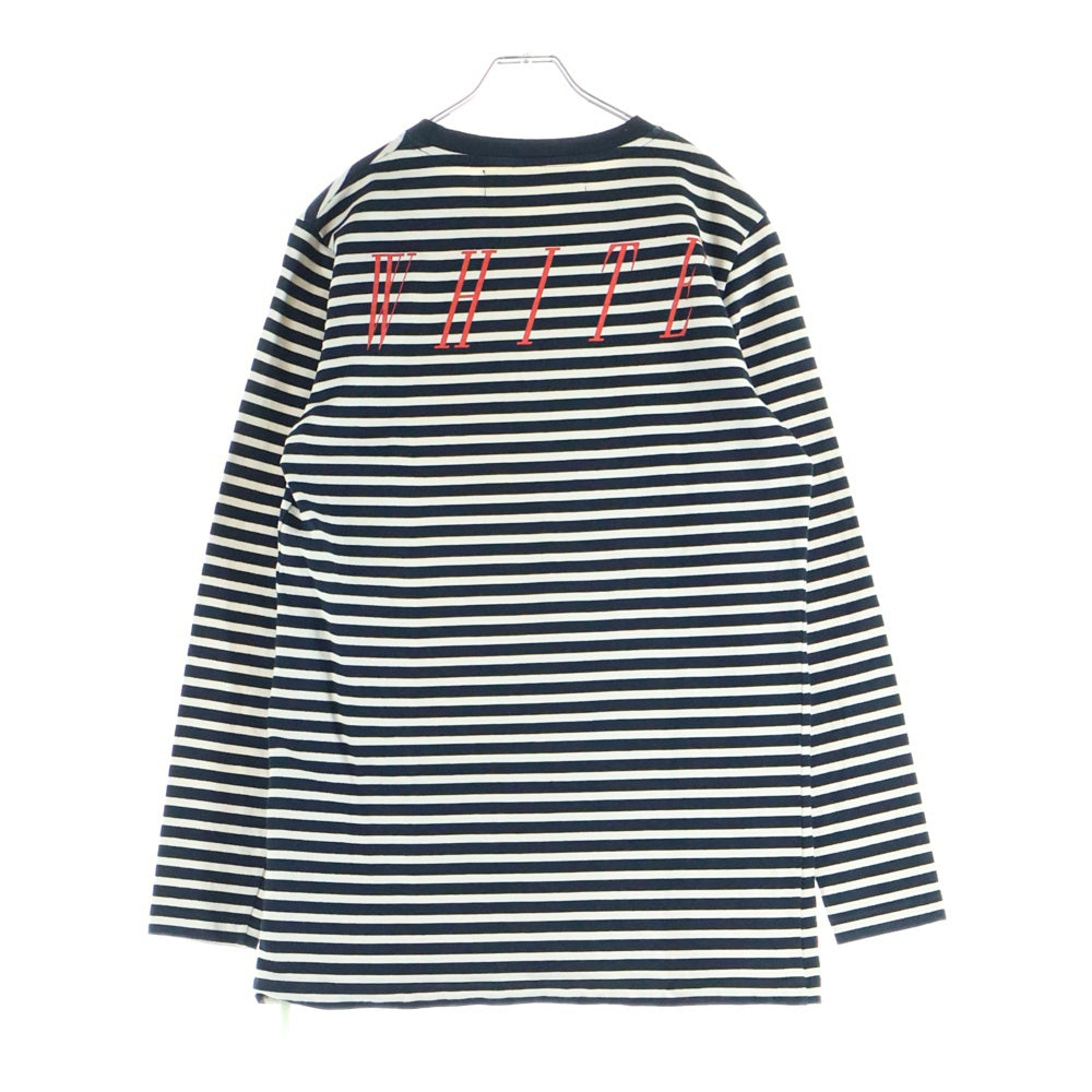 OFF-WHITE(オフホワイト) ロゴプリント ボーダー クルーネック 長袖Tシャツ カットソー ブラック/ホワイト