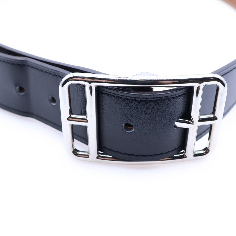 HERMES(エルメス) ケープコッド シルバー金具 □R刻印 レザー リバーシブル ベルト ブラック/ブラウン