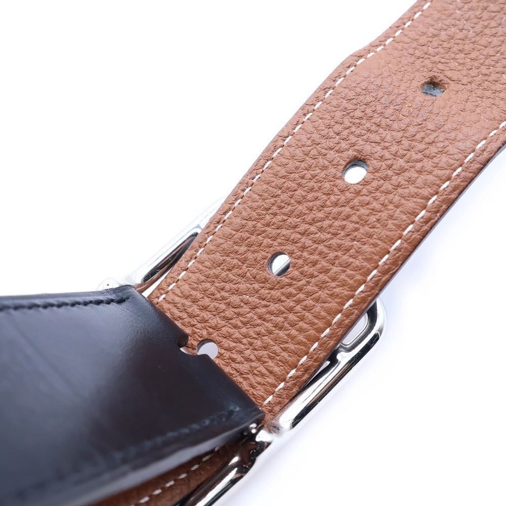 HERMES(エルメス) ケープコッド シルバー金具 □R刻印 レザー リバーシブル ベルト ブラック/ブラウン