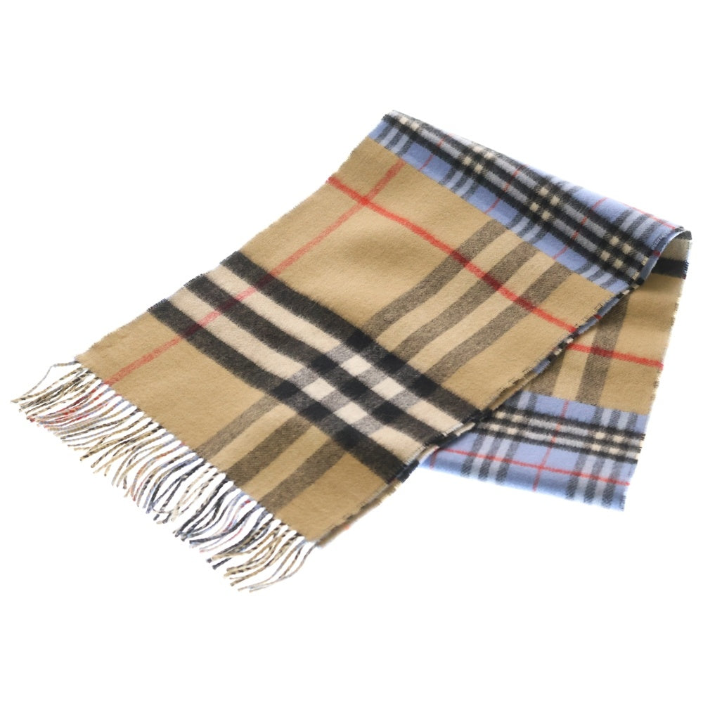 BURBERRY(バーバリー) ノバチェック カシミヤ ウール フリンジ マフラー ブルー/ベージュ 802478 レディース