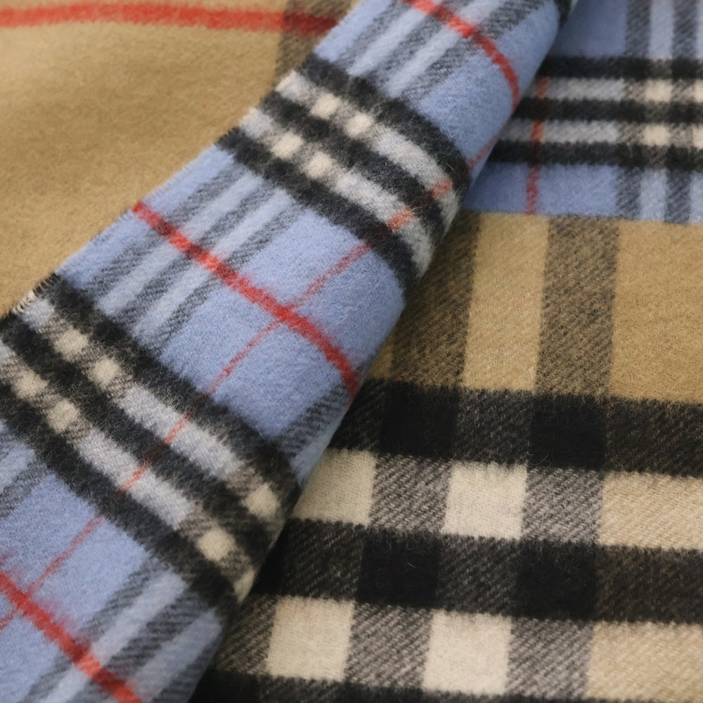 BURBERRY(バーバリー) ノバチェック カシミヤ ウール フリンジ マフラー ブルー/ベージュ 802478 レディース