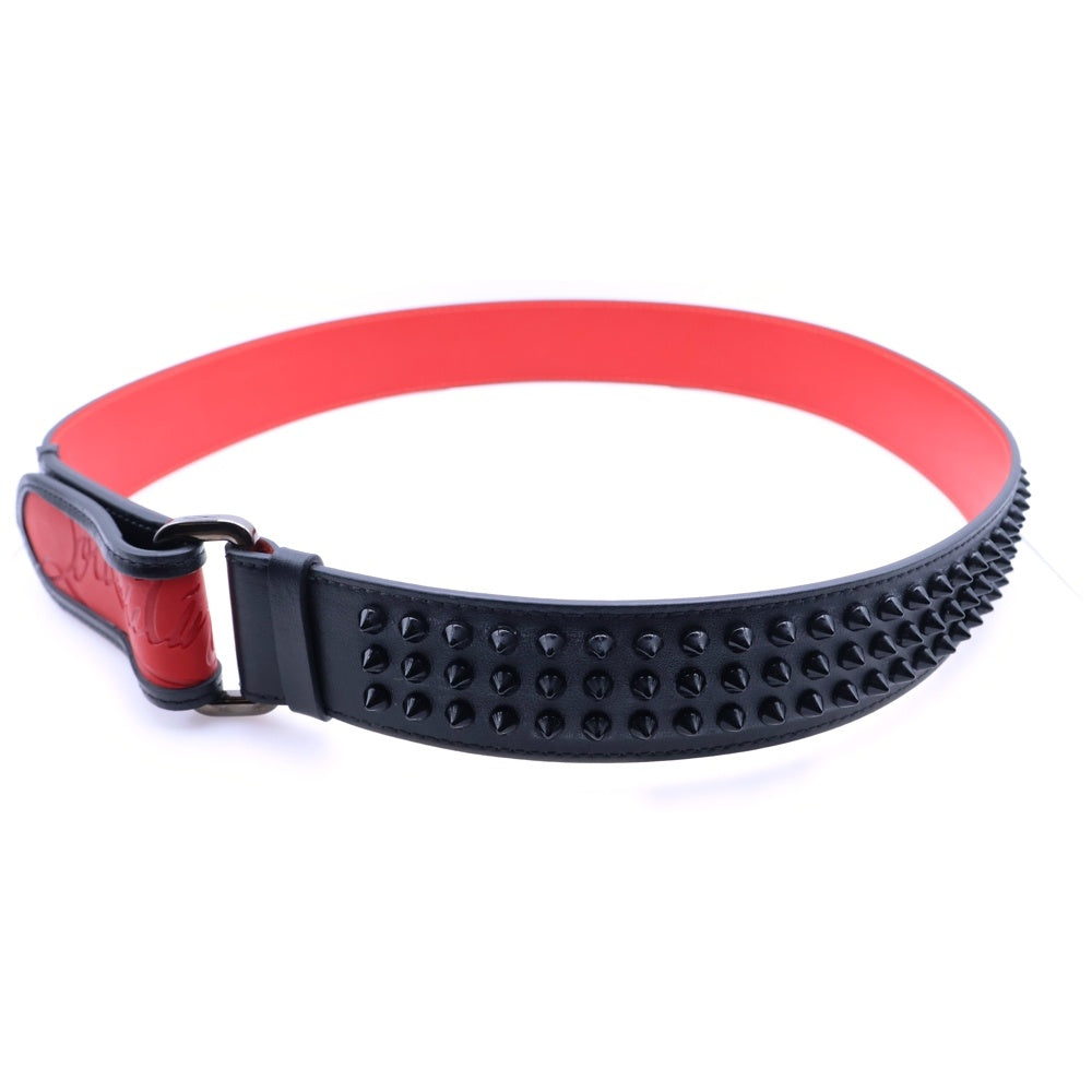 CHRISTIAN LOUBOUTIN(クリスチャンルブタン) スタッズ ベルクロ レザー ベルト ブラック/レッド