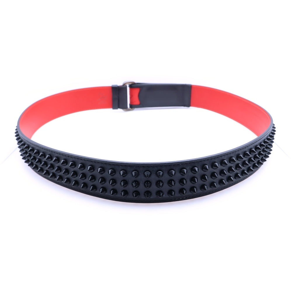 CHRISTIAN LOUBOUTIN(クリスチャンルブタン) スタッズ ベルクロ レザー ベルト ブラック/レッド