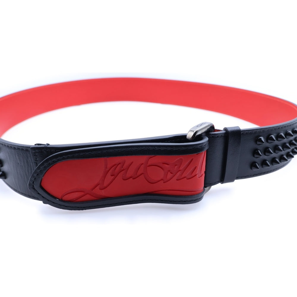 CHRISTIAN LOUBOUTIN(クリスチャンルブタン) スタッズ ベルクロ レザー ベルト ブラック/レッド