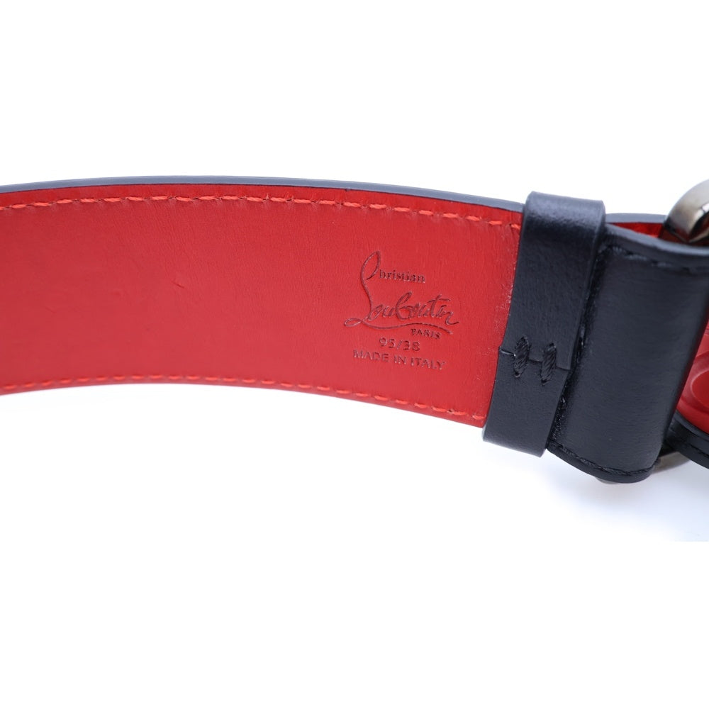 CHRISTIAN LOUBOUTIN(クリスチャンルブタン) スタッズ ベルクロ レザー ベルト ブラック/レッド