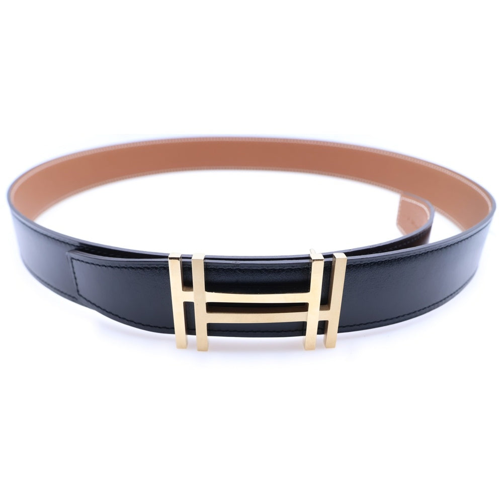 HERMES(エルメス) アッシュ オ カレ H ゴールド金具 A刻印 レザー リバーシブル ベルト ブラック/ブラウン
