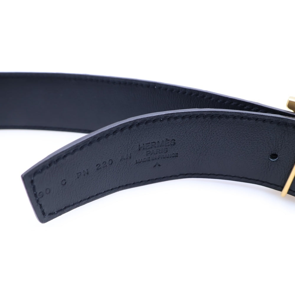 HERMES(エルメス) コンスタンス Hバックル ゴールド金具 C刻印 ポロサス クロコ レザー リバーシブル ベルト ダークグレー/ブラック