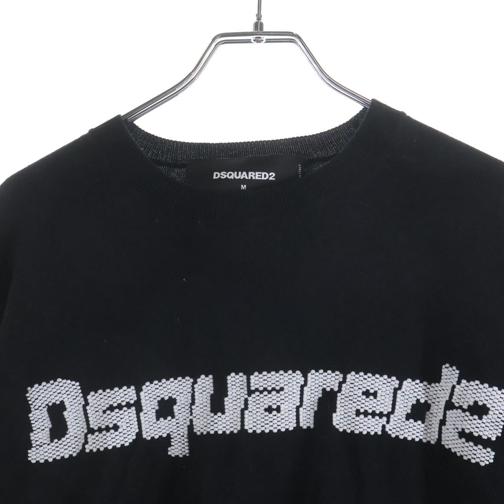 DSQUARED2(ディースクエアード) ロゴ コットン ニット 半袖 セーター ブラック S71HA0994