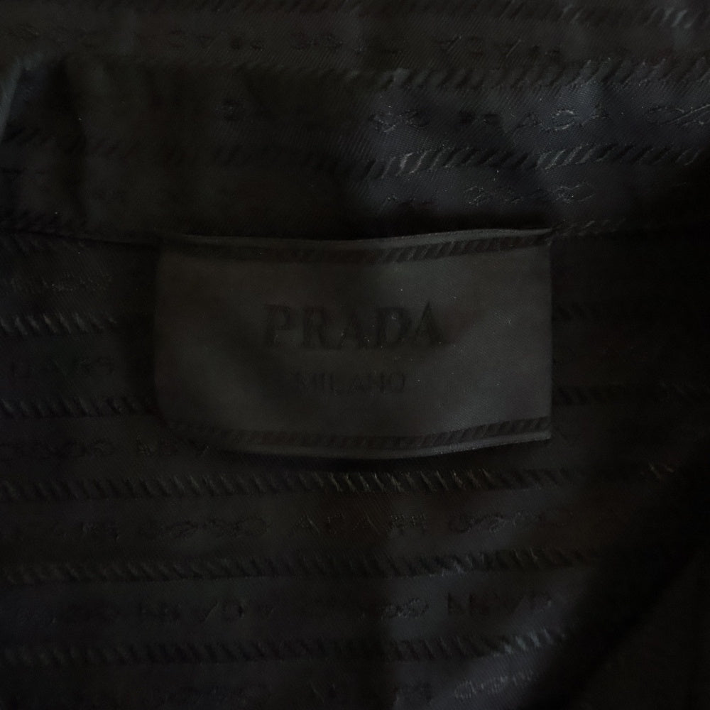 PRADA(プラダ) 22SS Re-Nylon リナイロン トライアングルロゴプレート オープンカラー ジップアップ 半袖シャツ ブラック SC620