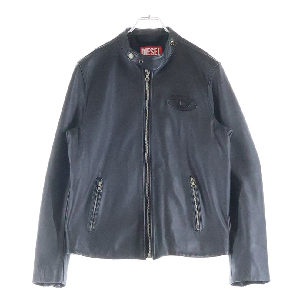 DIESEL(ディーゼル) L-METALO ロゴエンボス シングル ライダース レザージャケット ブラック A10627