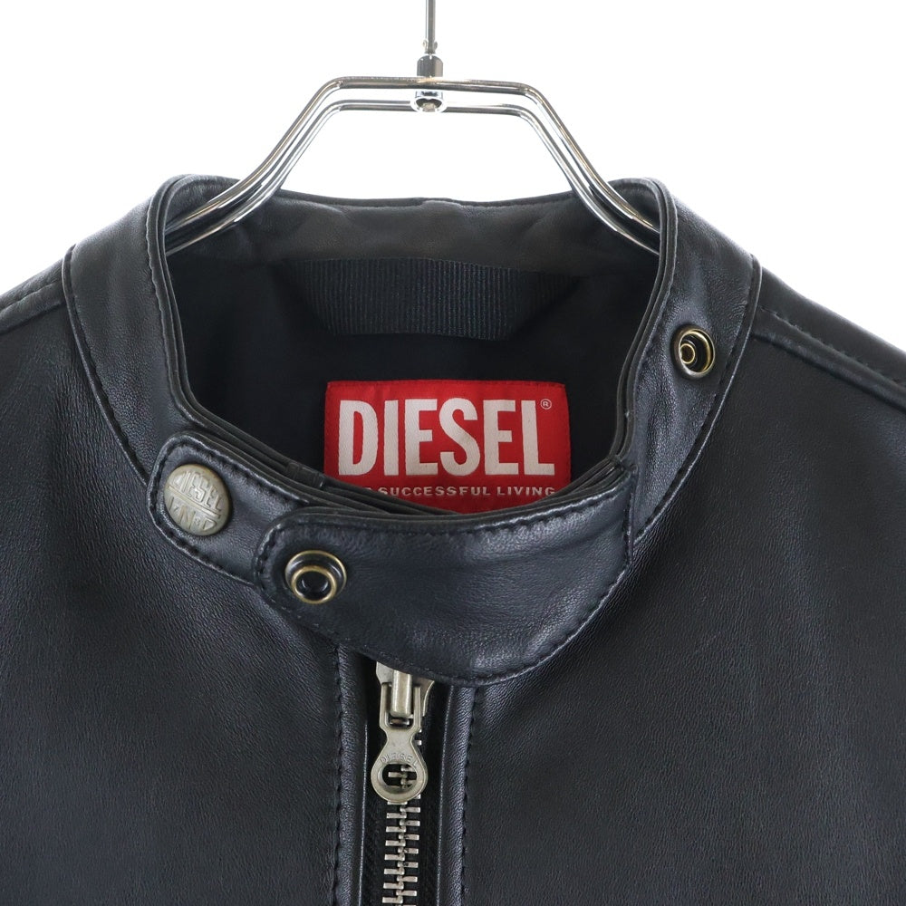DIESEL(ディーゼル) L-METALO ロゴエンボス シングル ライダース レザージャケット ブラック A10627