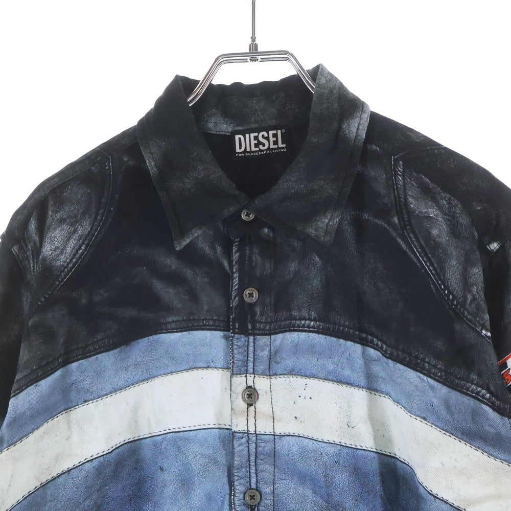 DIESEL(ディーゼル) 23SS S-UMBE-G トロンプルイユ レーヨン 長袖シャツ ブルー/ブラック A08814