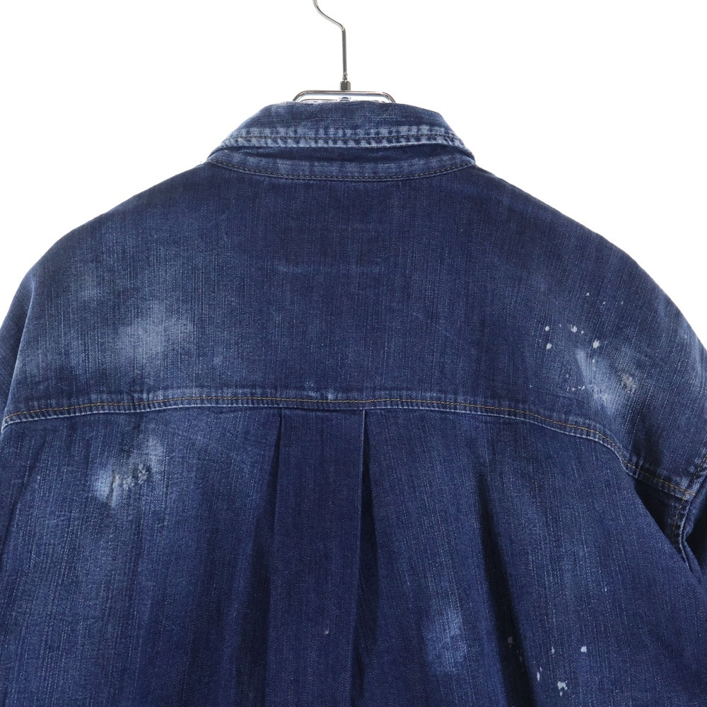 DSQUARED2(ディースクエアード) ICON ロゴプリント ダメージ加工 デニム 長袖シャツ インディゴ S74DM0273 S30341