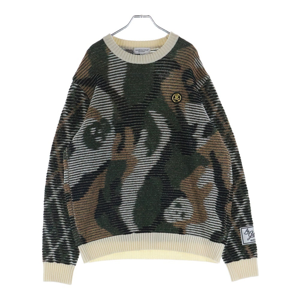 MARK&LONA(マークアンドロナ) Gauge Rapier Looms Sweater カモフラ ジャガード ウール ニット セーター カーキ MLM-2C-AB04