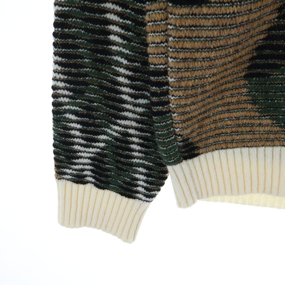 MARK&LONA(マークアンドロナ) Gauge Rapier Looms Sweater カモフラ ジャガード ウール ニット セーター カーキ MLM-2C-AB04