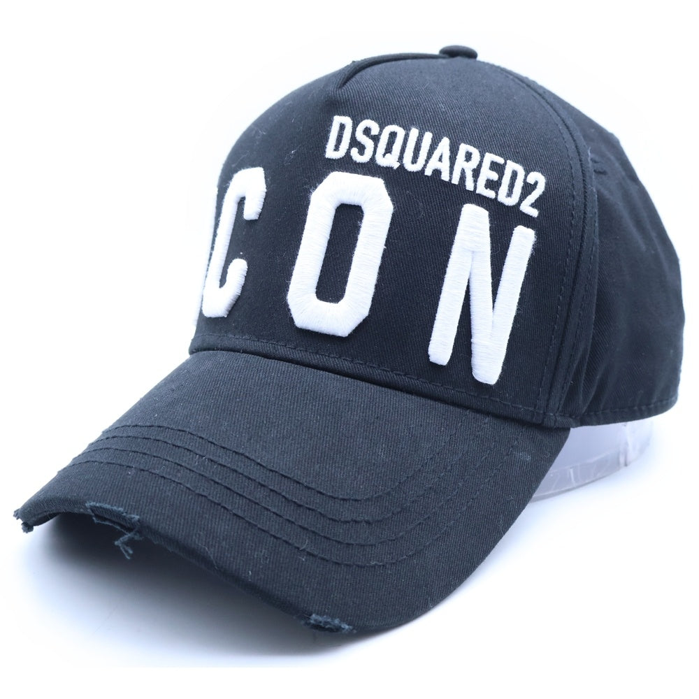 DSQUARED2(ディースクエアード) ICON ロゴ刺繍 ダメージ加工 ベースボールキャップ 帽子 ブラック