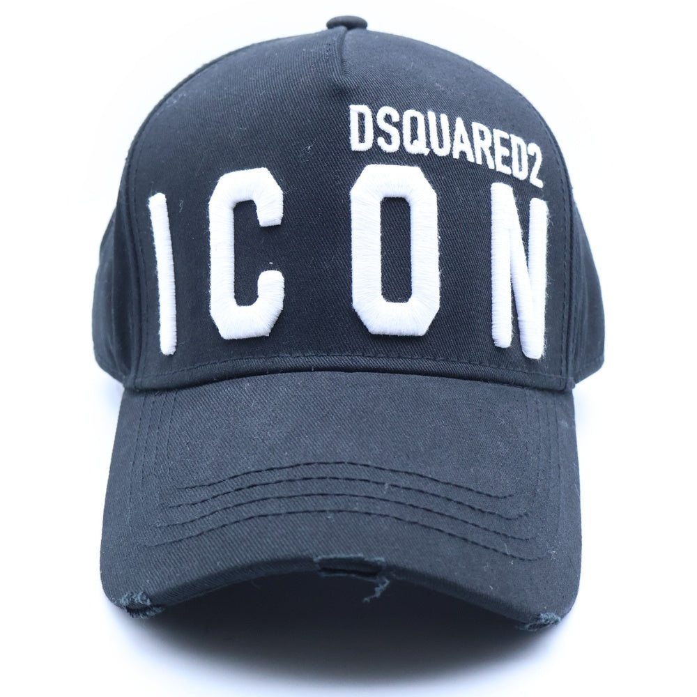 DSQUARED2(ディースクエアード) ICON ロゴ刺繍 ダメージ加工 ベースボールキャップ 帽子 ブラック