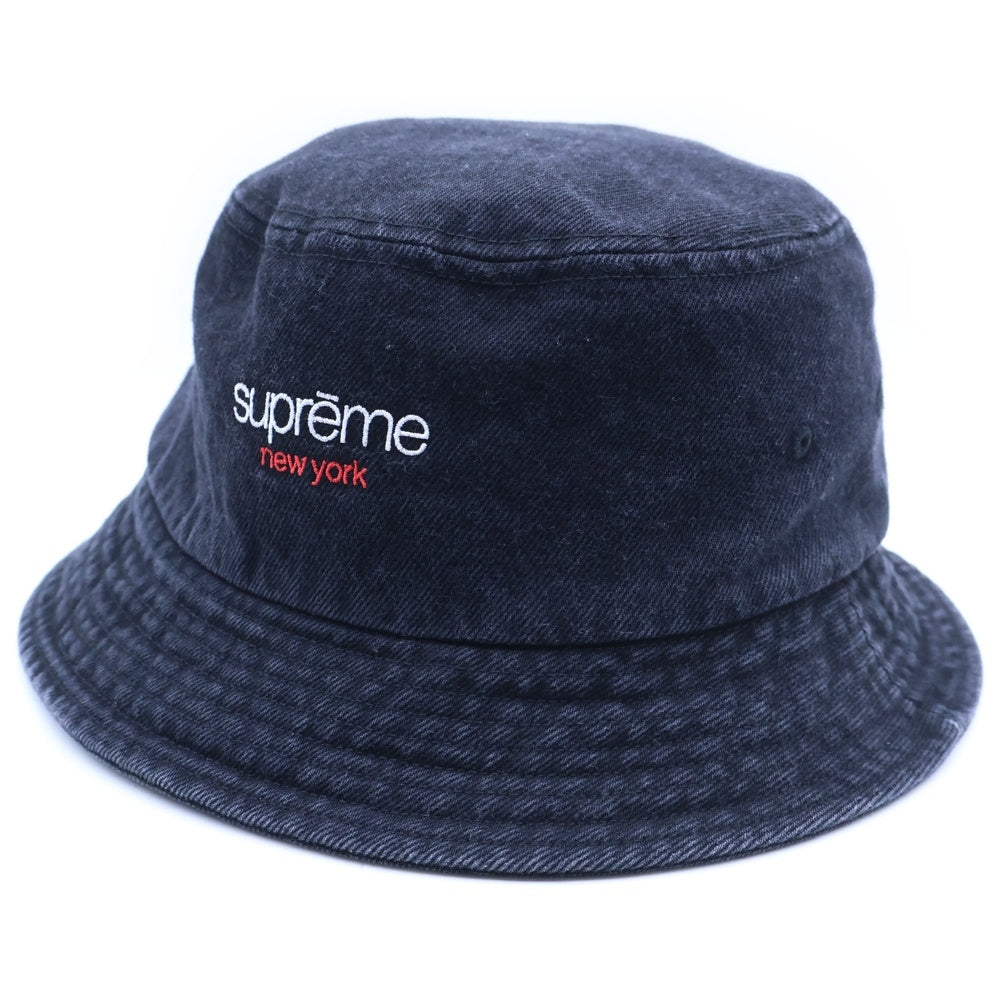 SUPREME(シュプリーム) 25SS Denim Crusher Washed Indigo ロゴ刺繍 デニム クラッシャー バケットハット 帽子 ブラック