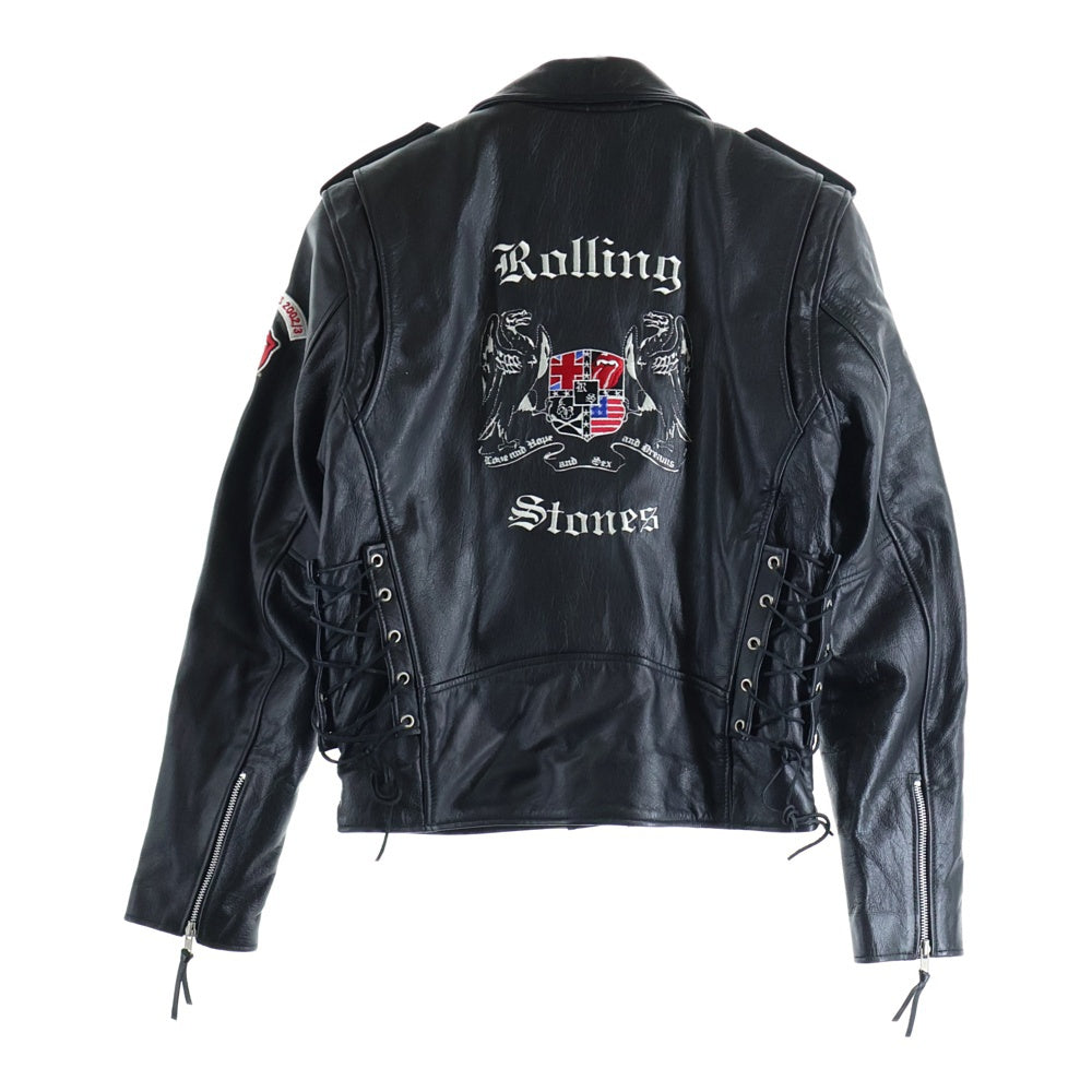 NO BRAND(ノーブランド) FMC ROLLING STONES ローリングストーンズ 刺繍 ワッペン レザー ダブルライダースジャケット ブラック