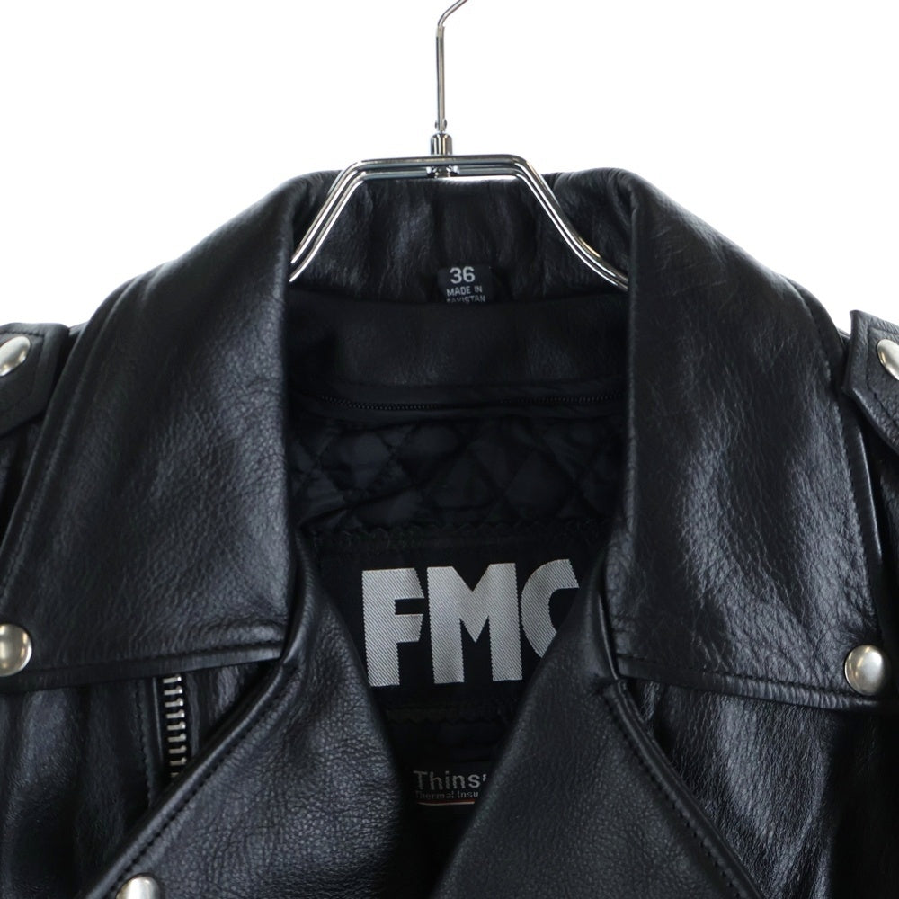 NO BRAND(ノーブランド) FMC ROLLING STONES ローリングストーンズ 刺繍 ワッペン レザー ダブルライダースジャケット ブラック