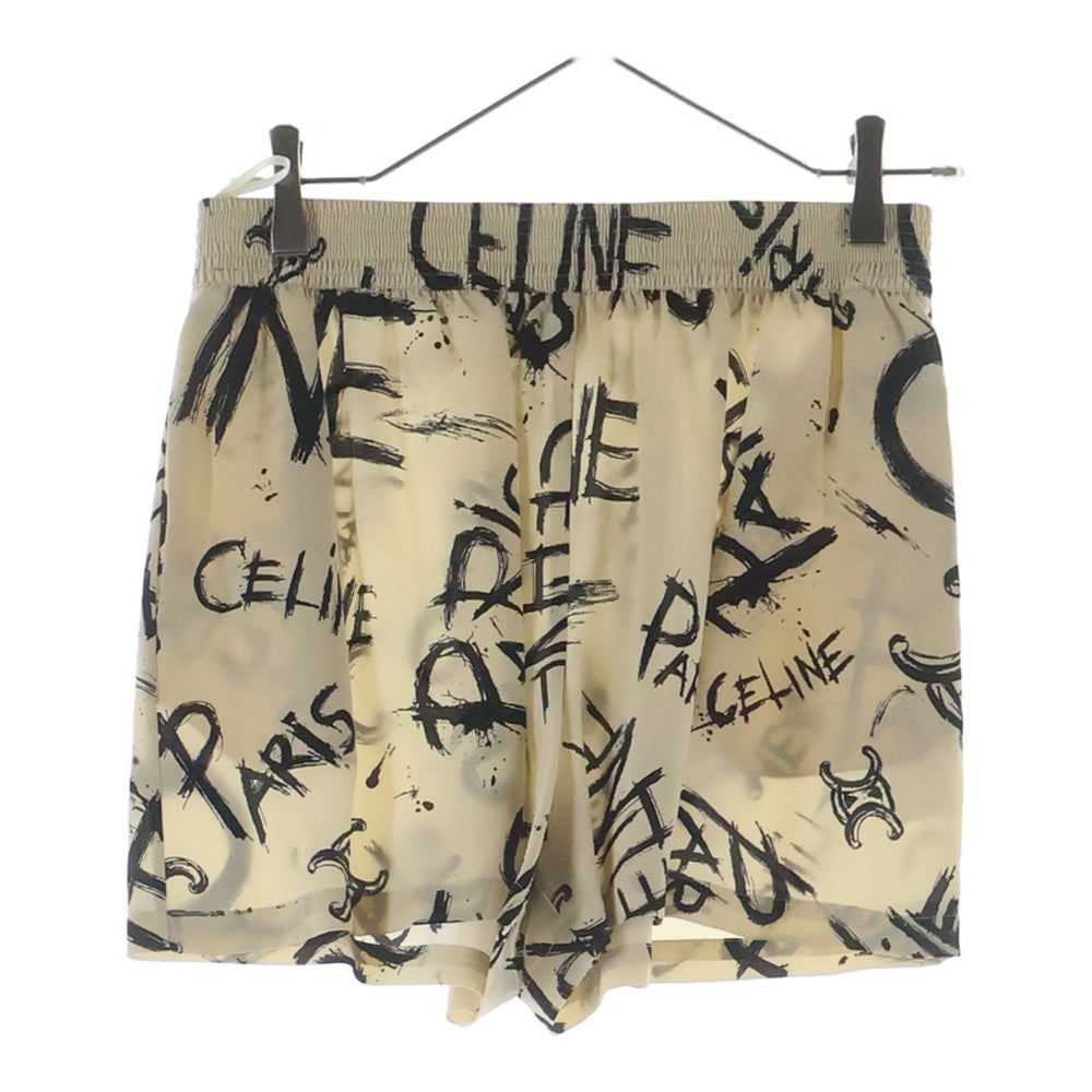 CELINE(セリーヌ) トリオンフ ロゴ 総柄 シルク ショートパンツ ハーフパンツ ショーツ ベージュ レディース 2P711731R