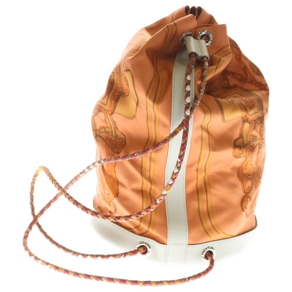 HERMES(エルメス) SAC SOIE COOL 22 BRIDES de GALA ソワクール22 □Q刻印 レザー シルク ショルダーバッグ 巾着バッグ リュック オレンジ レディース