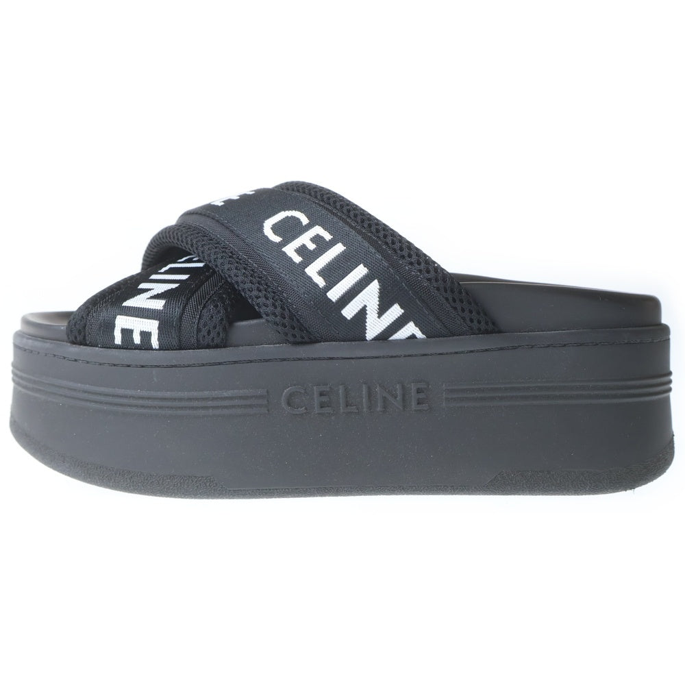 CELINE(セリーヌ) ロゴ ブロックスライド キャンバス メッシュ 厚底 サンダル ブラック レディース 354412276C