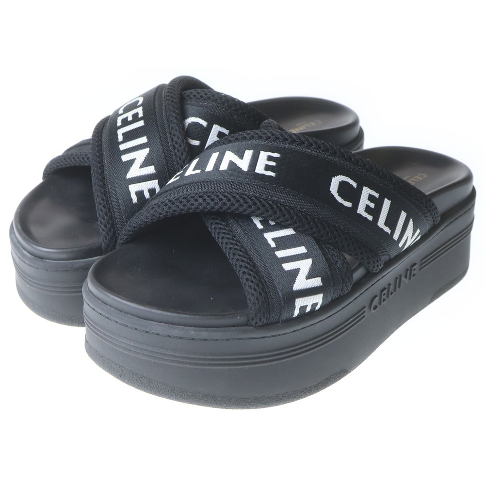 CELINE(セリーヌ) ロゴ ブロックスライド キャンバス メッシュ 厚底 サンダル ブラック レディース 354412276C