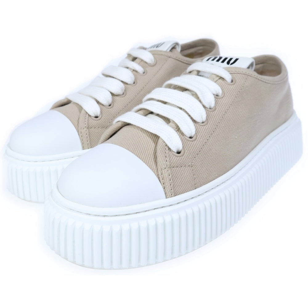 miumiu(ミュウミュウ) FLATFORM フラットフォーム キャンバス ローカットスニーカー グレージュ/ホワイト レディース